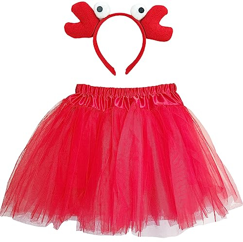 TIKSON 2 Pieces Halloween Kids Crab Lobster Sebastian Costume Headband and Tutu Red