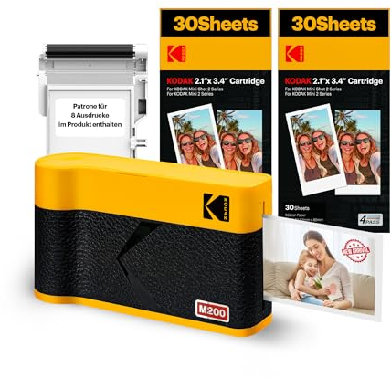 KODAK Mini 2 ERA 4PASS Portable Photo Printer, Initial 8 Sheets + 60 Sheet Pack Bundle, Yellow