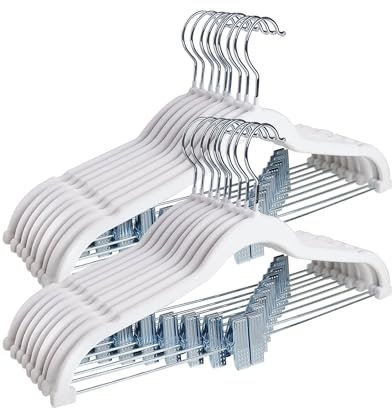 ManGotree Hosenbügel mit beweglichen Klammern, rutschfeste Samtkleiderbügel, platzsparende Rockbügel für Hemden, Hosen, Kleider, Röcke, Mäntel (18 Pack, Weiß)