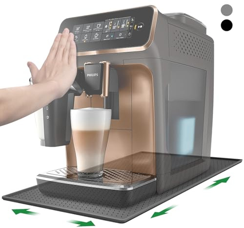 Inwee Unterlage für Kaffeemaschine, Silikonmatte für Kaffeevollautomat mit Rand, 48x30cm kompatibel mit De Longhi Magnifica, Philips LatteGo, Siemens EQ6, leicht zu verschieben (Grau)