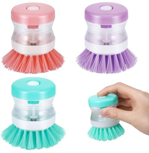 Starvortex 3 Stück Spülbürste mit Spülmittelspender, Nachfüllbar Befüllbare Spülbürste, Haltbar Küchenbürste, Multifunktionale Reinigungsbürste & Dichten Premium-Borsten, Durchsichtig Abwaschbürste
