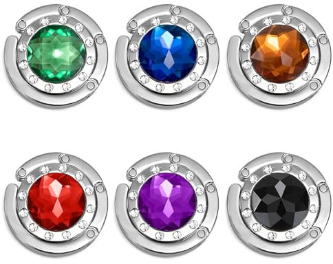 Jesustree Tisch Handtaschenhalter Haken, 6 Farben Schmucksteine Tischhaken Handtasche Haken, Faltbare Antirutsch Metall Frauen Taschenhaken Halterung für Tisch, Büro, Cafés, Restaurants