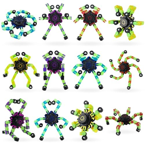 Vexran 12 Piezas Fidget Spinner Transformables Kit, Luminoso Spinner niños Antiestrés Giratorio Portátil, Spinner Robot Giratorio Portátil Juguetes, para Adultos, Niños