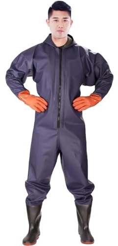 Pantalon De Wading Salopette imperméable à manches longues, pantalon de pêche à capuche, avec bottes, gants, ensemble for adultes, vêtements de pêche, combinaison Pour Le Pataugeage, Le Travail Dans L