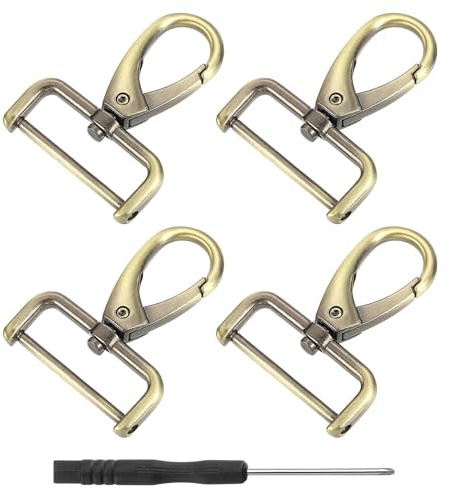 QUARKZMAN 4Pcs Ganchos Giratorios, 32mm (1.25 Pulgadas) Anillo D Gancho Desmontable Gancho De Metal Pinza De Langosta Con Destornillador Para Bolso Llavero Manualidades DIY, Bronce