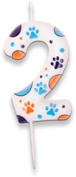 DWUENT Bluey - Vela de cumpleaños número 2, decoración de pastel de pata de perro azul, naranja y morado (cera de parafina)