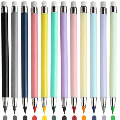 Juego De 12 Lapiz Infinito, Lapices Colores Infinito Con Borrador, Lapices De Colores Sin Tinta Sin Afilar Para Niños Y Adultos, Kit Pintura