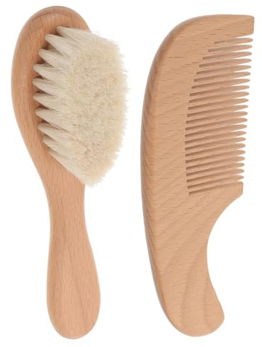 Mikikit Ensemble Brosse à Cheveux pour Bébé en Bois Peigne Doux, Facile à Manipuler, Toilettage Confortable Baby Showers