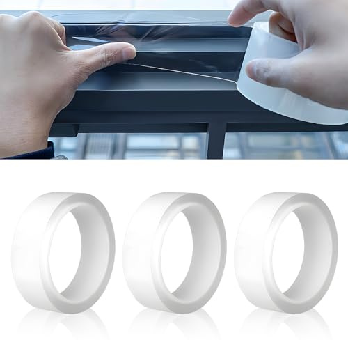 Uoxmiy 3 Rolls Window Weather Sealing Tape 3 cm x 10 m Clear Waterproof Window Sealing Film Transparent Adhesive Tapes for Window Door Keep Out Cold Air Rain No Residue Sealant for Winter