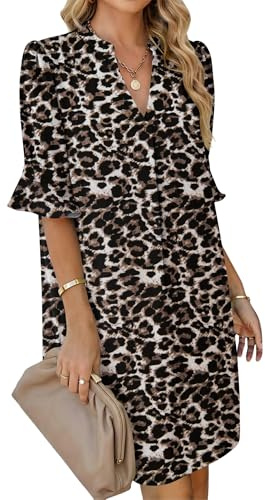 AUSELILY Summer Dresses for Women V Neck Casual Shirt Dress Loose Fit