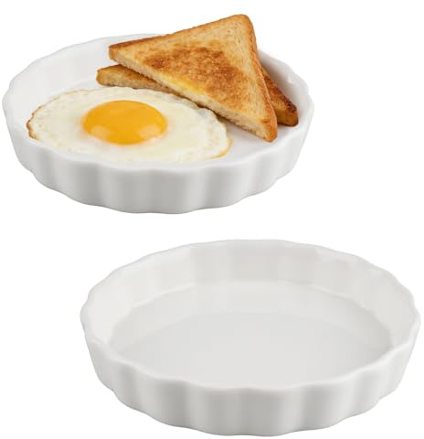 suaywo 2 stampi per quiche in ceramica da 6 pollici, rotondi, con rivestimento antiaderente da 14,4 cm, in ceramica, per la preparazione di muffin, frittelle, pasta e pizza (bianco)
