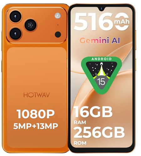 HOTWAV A17 Pro MAX Telefono Movil (2026) 16GB + 256GB 1TB Telefonos Moviles Libres, Batería 5160mAh, 6.75 HD+ Pantalla Android 15 Smartphone, Cámara 13MP+5MP, 4G Dual SIM/WiFi 6/Face ID/GPS