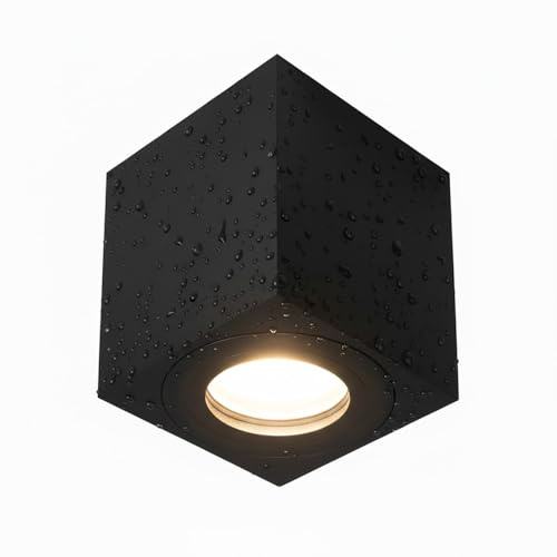 EDO Taklampa GU10 Takspot LARKS Svart – Hermetisk Spotlight IP44 – Ytmonterad Takspotlight Svängbar 80x80x95mm Kvadrat – Downlight för Badrum Vardagsrum Kök – Spot utan GU10 Ljuskälla