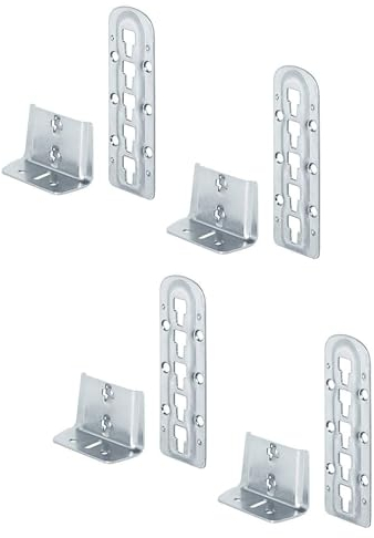 Gedotec Bettverbinder Holz Bettbeschlag Bett-Winkel zum Einhängen - H3580 | Stahl blau verzinkt | Bettsockel-Verbinder höhen-verstellbar | 4 Set - Metall Einhängebeschlag für Lattenrost-Mittelbalken