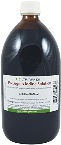 5% Lugolsche Jodlösung 1000 ml | 15% Lugols liquid Formulierung | 5 Prozent elementares Jod und 10% Kaliumjodid | Inhaltsstoffe in pharmazeutischer Qualität | Heiltropfen®