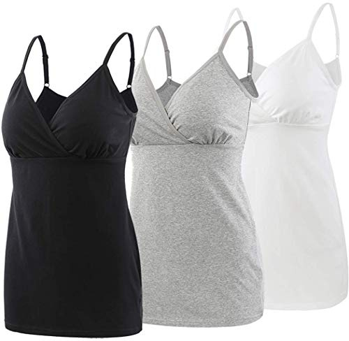 ZUMIY Abbigliamento Premaman Top, Donna maternità Top prémaman T-Shirt Gravidanza Allattamento Top (Medium, Black+Grey+White/ 3-PK)