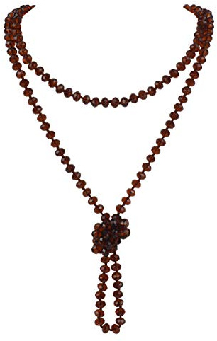 Firstmeet Fashion Glass Beads Rope Knot Long Bead Necklace Versatile 60 Strand Costume Jewelry for Women(XL-1030-Dark Brown)