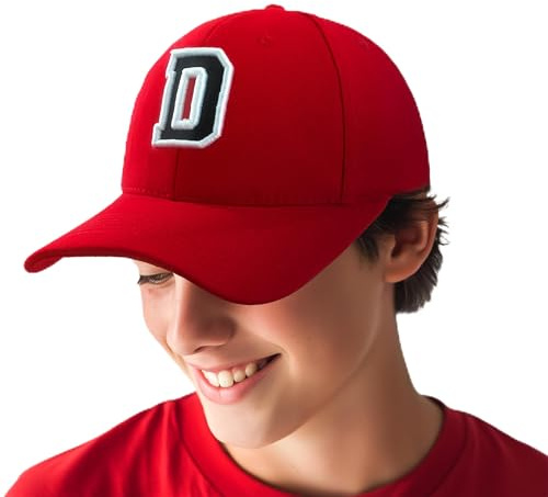 Baseballkappe 3D-Stickerei Lässige Baumwolle Alphabet A-Z Red Caps Schwarz Brief Snap Back Hut Hüte Unisex Jungen Mädchen Cap Baseball ROT Hut Kinder - D