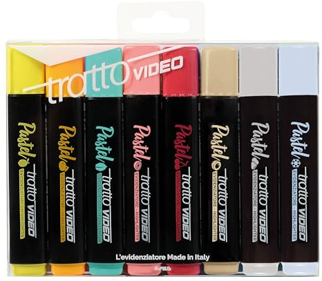 Tratto Video Pastel Highlighters, Multi-Colour, Pack of 8