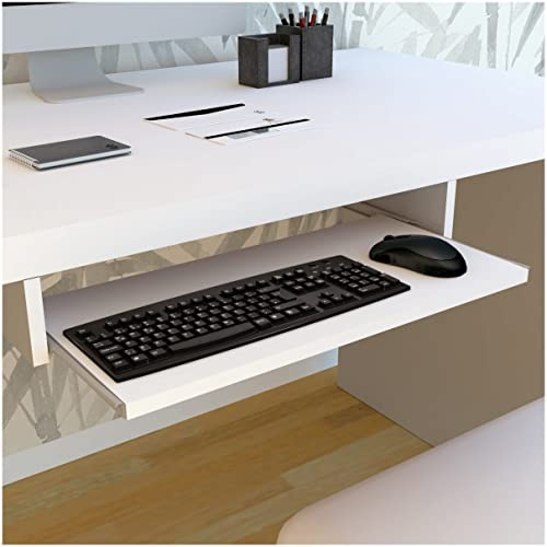 Henor Support Clavier Plateau Bois Amovible 68 x 31 x 9 cm sous Bureau sous Table Blanc