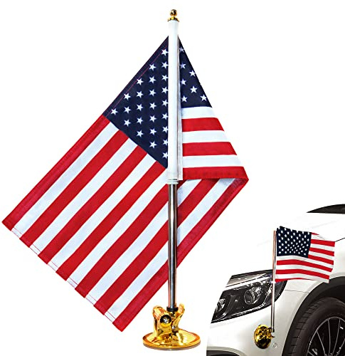 Anley USA bilflagga och flaggstång med luftsugsfäste - utomhussugkoppstil flaggstång för bil, lastbil, båt och fordon med amerikansk flagga (set med 1)