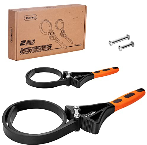 Toolwiz - Llave de correa de goma, juego de 2 llaves para filtro de aceite, llave ajustable con diámetro grande de 6 y 4 pulgadas, llave universal para abridor de tarros, tuberías, fontanería