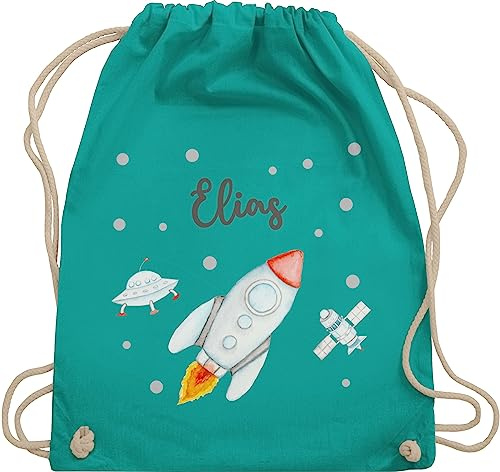 Turnbeutel Rucksack - Weltall - Rakete mit Name personalisiert I Flugrakete I Raumfahrt I Weltraum I Astronaut Geschenk - Unisize - Türkis - wechsel beutel tasche planeten raketen rücksack nasa