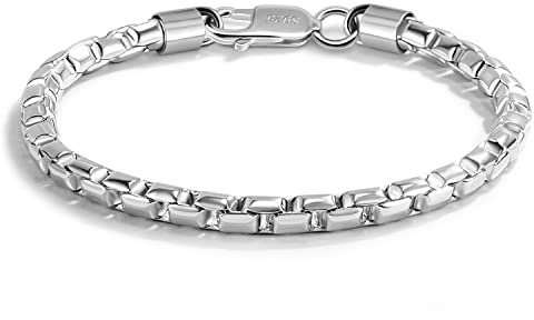 Dankadi Bracciale a Maglia Veneziana da 3mm 5mm in Argento 925, Catenina a Forma di Scatola Quadrata Rotonda, Braccialetto Morbido Rolo Fine Design Italiano da 16 a 23 cm, Gioiello Regalo per Uomo