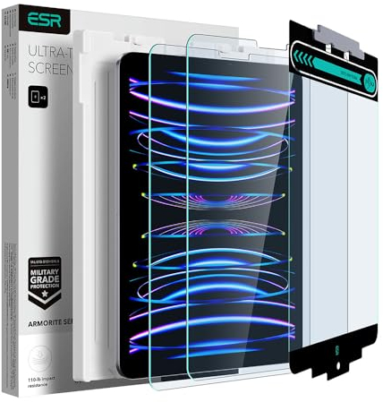 ESR 2 Pack Armorite Screen Protector for iPad Air (5th/4th Gen) and iPad Pro 11 (2022/2021/2020/2018), Tempered-Glass Film with Easy Application Tray, Military-Grade Protection