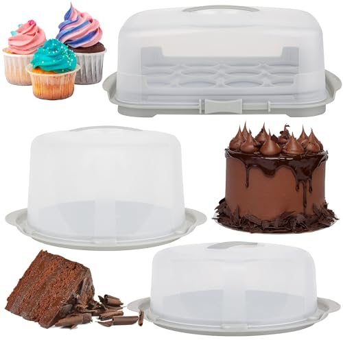 STORM TRADING GROUP Clear Plastic Cake/Cupcake Caddy Storage Container Boxes With Lids & Carry Handles For Cakes, Cupcakes, Pies & Desserts (Round Cake Box)