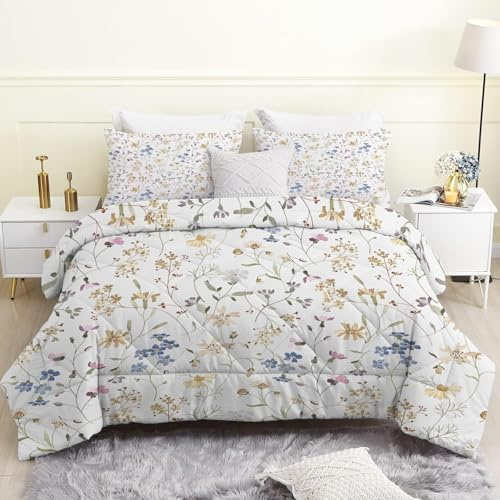 Couette Imprimée 200x200 Floral D'Été Couette 4 Saisons Blanc Couette sans Housse Couette 2 Personnes en Microfibre, Couette Réversible Ultra Douce Lavable en Machine