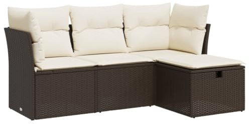 vidaXL Salon de Jardin 4 pcs avec Coussins Marron résine tressée, Ensemble de canapés d'extérieur, Ensemble de canapé d'angle de Jardin, Meuble d'angle de Jardin