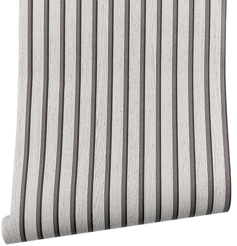 Beswitory 3D Effect Grey Wood Slat Wallpaper Grey Wood Effect Wallpaper Wall Panel Feature Textured Wallpapers for Bedroom Adults Hallway and Stairs Retro Feature Wall