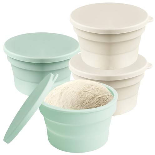 GOMETY Set di 4 scatole per pizza con coperchio, scatola per fermentazione pieghevole e contenitore per impasto, perfetto come blocco per pizza, contenitore per impasto in silicone antiaderente per