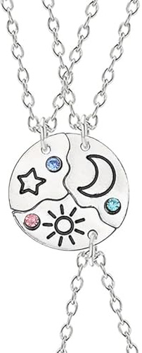 BFUZXY Cadena de la amistad, cadenas Bff para 3/4 Friend,Cadena de la amistad Mejores Amigos,Mujeres Cadenas de la Amistad Sol Estrellas Luna Cristal Cadena Colgante Juego de Collar, M, Metal, Abulón