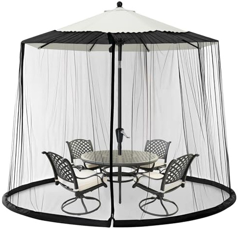 Myggnät för parasoller, myggnät utomhus för 250–300 cm parasoll, paviljong, 2,3 m höjd, justerbart myggnät med påfyllningsbar bas, dragkedja, vindtätt och myggsäker