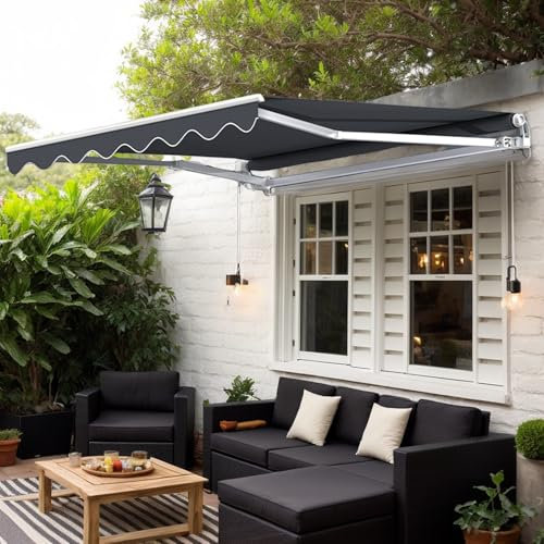 Alpstorm Auvent Manuel à Bras articulés Rétractable Auvent en Aluminium et Polyester Store Banne Étanche et Résistant aux UV,360x300cm,Anthracite