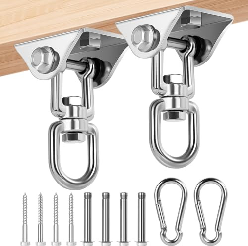 2 Pezzi Gancio Soffitto in Acciaio Inossidabile 450 kg capacità Portante 360° Rotazione, Ganci Altalena Cuscinetto con Fissaggio a Vite per Sacco da Boxe, Sedia Sospesa, Altalena, Amaca, Yoga