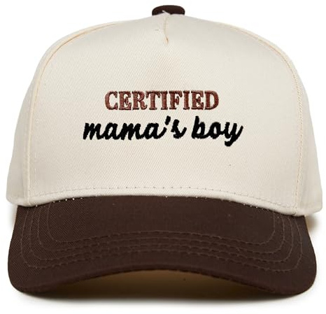 Funky Junque Kids Trucker Hat Baseball Cap - Two Tone Vintage Baby Baseball Cap, Infant Baseball Hat, Toddler Snapback Hat - Certified Mamas Boy - Brown/Beige (X-Small - 0-12 Months)