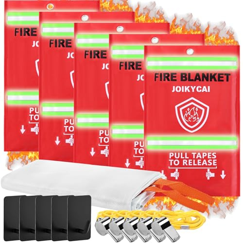 Fire Blanket For Home And Kitchen Fire Blankets Emergency For Home Survival Fire Suppression Blanket Fireproof Fiberglass Fire Safety Blanket RV Grill Fireplace Car Camping Hook Whistle 40x40 5 Pack