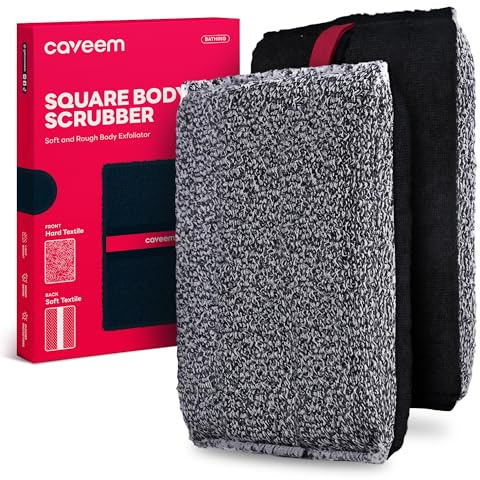CAVEEM Scrubber Esfoliante Per Il Corpo, Grande Esfoliante Per Il Corpo A Doppia Consistenza Per Rimuovere La Pelle Morta, Spugna Quadrata Leggera, Morbida E Ruvida Per La Doccia, 2pcs