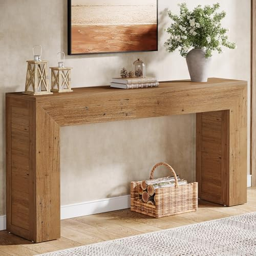 Tribesigns Mesa consola estrecha de 160 cm, mesa de pasillo de madera detrás del sofá, mesa de entrada industrial para entrada, pasillo, vestíbulo, sala de estar, luz bruin