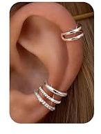 Morfetto 4 Paia Ear Cuff Orecchini Donna Argento Oro 14K Dorati Anallergici Regolabile Clip Orecchini Senza Buco Piercing Finti Orecchio Helix Conch Cartilagine Earcuffs Twisted Silver