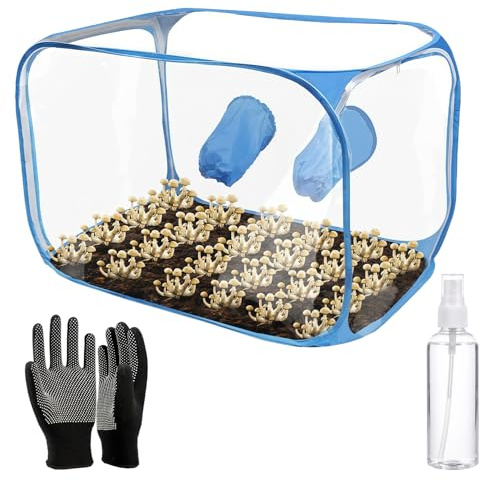 Still Air Box Caja Plegable para Cultivo de Setas PVC, 2 Puertos de Brazo, Versátil para Amantes de los Hongos (Azul)
