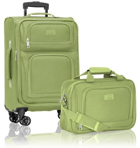 U.S. Traveler Rio Lightweight Softside Rolling Carry-on Suitcase, 4-Wheel Single, Light Green