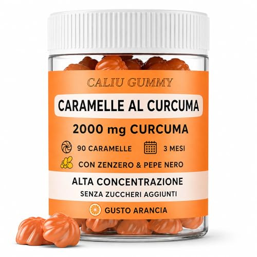 CALIU GUMMY | Curcuma Complex 2000 mg | Curcumine 95% Curcuminoïdes | Curcuma Gingembre Poivre Noir | Haute Absorption | 90 Gummies | Cure 3 Mois | Végan | Sans Sucre Ajouté | Orange