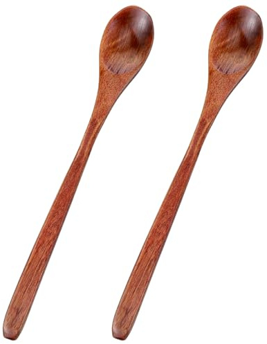 2 PCS Small Wooden Spoons, Honey Spoon 7.6inch Wooden Spoons for Eating Padauk Wood Coffee Spoon with Long Handle for Stirring for Kitchen Bar Restaurant