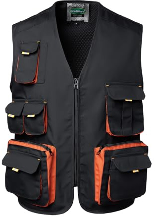 Oralidera Gilet de Travail pour Homme Veste Sans Manche de Travail Gilet Multi-poches de Montage, Noir, XL