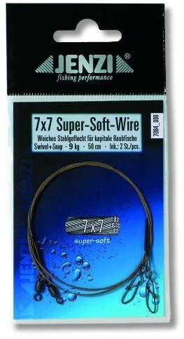 JENZI Powerflex 7x7 Super-Soft-Stahlvorfach mit Wirbel, 9 Kg, 50 cm