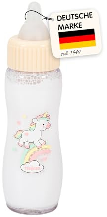 Heless 940 - Bottiglia Magica per Bambole Unicorn Henri, con Coperchio Beige e Motivo a Unicorno, Accessorio per Bambole con Latte truccato